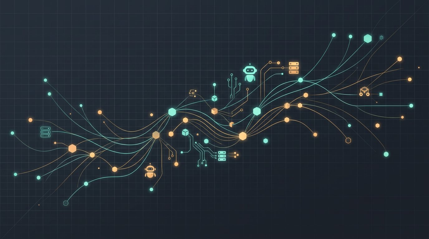 Abstract hero: nodes and connections on a dark grid